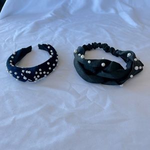2 Pack Fashion Knotted Satin/Faux Pearls Hair Wrap and Head Band